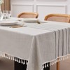 YUNSYHAI Table Cloth Rectangle Table, Striped Embroidered Tablecloth, Cotton Linen