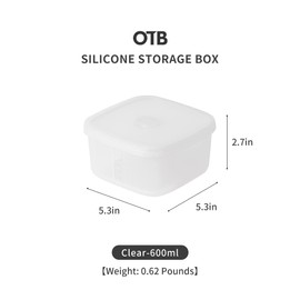 OTB - Juego de 2 recipientes de silicona reutilizables transparentes, sin fugas, cajas de almacenamiento de alimentos de silicona sin BPA, herméticas, aptas para lavaplatos y congelador (Aqua L+L)