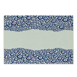 Ambesonne Evil Eye Cutting Board, Energetic Border Framework Design with All Seeing Eyes Good Luck Symbol, Decorative Tempered Glass Cutting and Serving Board, Small Size, Blue Pink Yellow