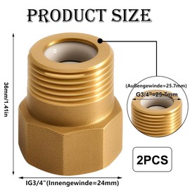 Pack of 2 3/4 Inch Brass Check Valve, 3/4 Inch Male to Female Check Valve, 3/4 Inch Male x Female Check Waste Water, DN20 Thread Backflow Preventer for Pumps, Washing Machines, Water Pipe