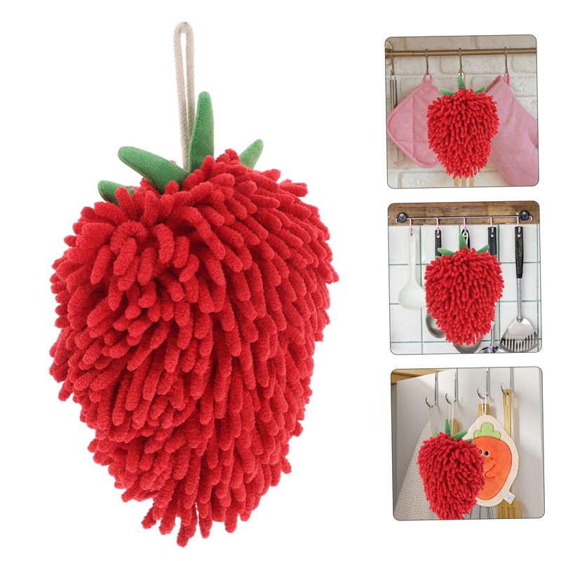 ABOOFAN Cute Strawberry Shaped Chenille Hand Towel Quick Drying Fuzzy