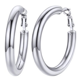 U7 Women's Hoop Earrings 5 mm Thick Hoop Earrings Stainless Steel / 18 K Gold-Plated 30 mm - 80 mm Circle Hoop Earrings Ear Jewellery Accessory for Women Girls, Stainless Steel, No Gemstone