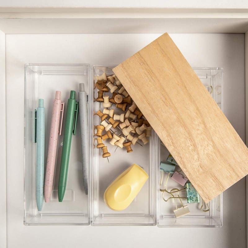 Martha Stewart Brody Plastic Storage Organizer Bins with Paulownia Wood