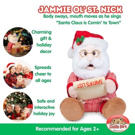 Cuddle Barn - Jammie Ol' St. Nick | Animated Christmas Singing Dancing Santa Claus Naughty or Nice List Plush Toy Sings Santa Claus is Comin' to Town, 12 inches