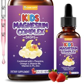 Kids Magnesium Liquid Drops-Magnesium Glycinate Liquid for Kids Supplement-w/L-theanine Omega-3 PS Zinc Vitamin B6 D3 - for Sleep Relaxation Brain Bon