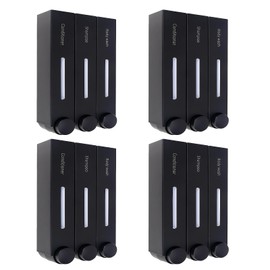 4 Pcs Shampoo Conditioner Dispenser, 3 Chamber 3x420ml Shower Soap Dispenser Shower Gel Container Shower Pump Dispenser and Organizer for Bathroom Kitchen Hotel, Non-drilled Wall Distributor (Black)