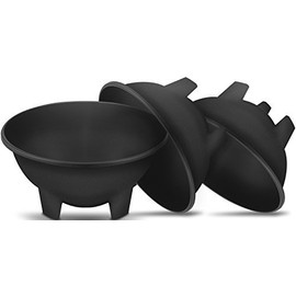 3 Pack of Salsa Bowls, Black Plastic Mexican Molcajete Chips Guacamole, Serving Dish, Sauce Cup, Side dish, Snack, Chips, Dip, Nuts or Candy. Great to use at any event.