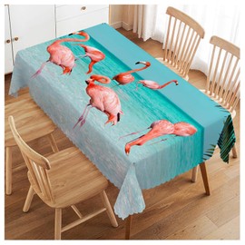 Walmsco Tablecloth Blue Beach Flamingo Decor For Dining Room Kitchen Rectangular Table Cover 132 * 178cm
