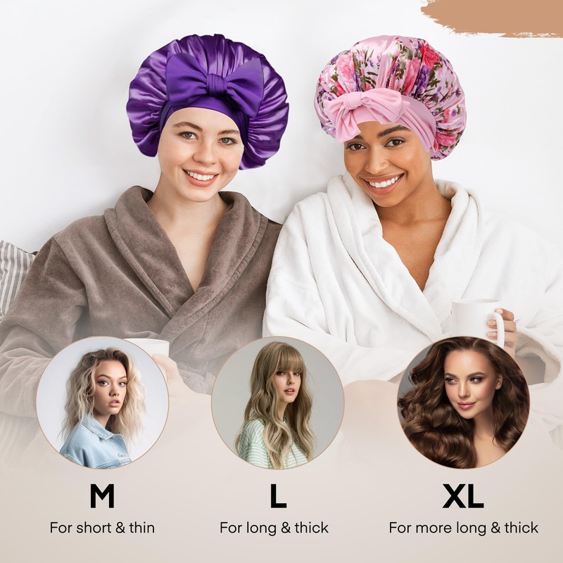 Arqumi 2 Pcs Satin Silk Bonnet for Sleeping Women, Long