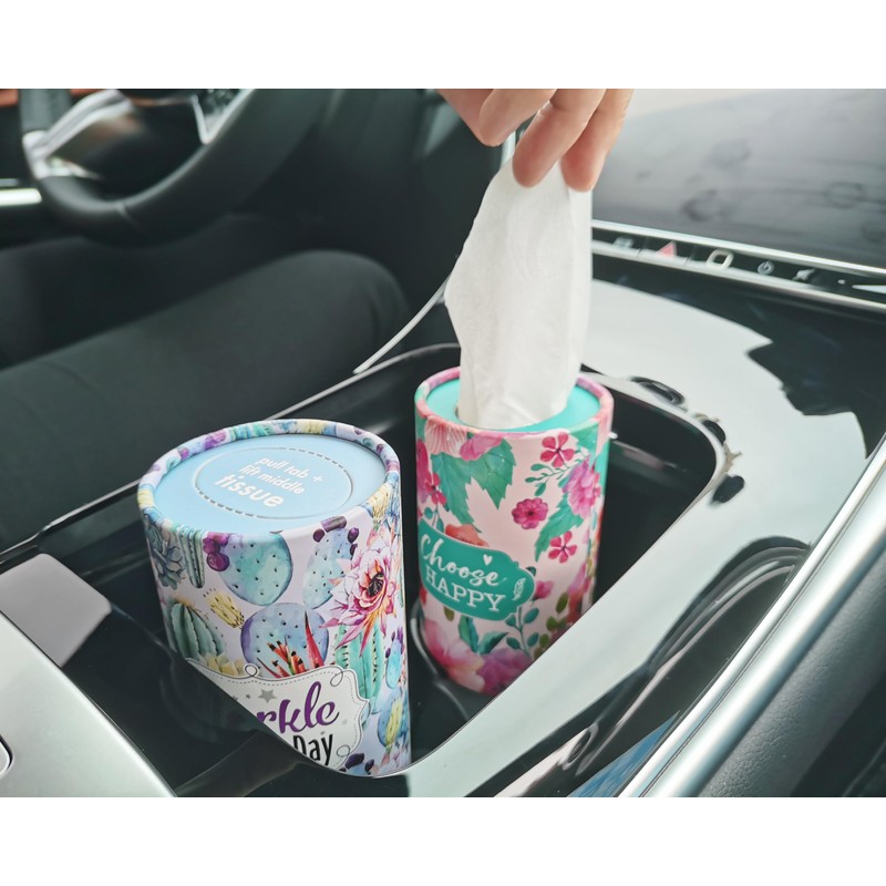 Car Tissue Cylinder with Floral Design - Round tissues Holder,