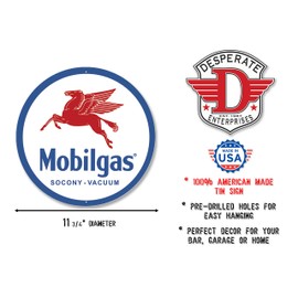 Desperate Enterprises Mobilgas Pegasas Round Tin Sign, 11.75" Diameter
