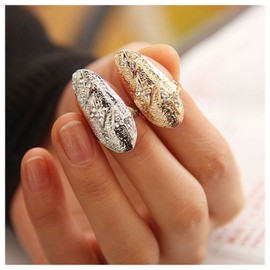 Iaceble Crystal Lightning Fingertip Ring Silver Cz Finger Nail Rhinestones Statement Nail Rings Lightning Finger Ring Nail Jewelry for Women(Silver Lightning)