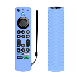 Voice Remote Cover, Silicone Remote Cover Case Compatible with Toshiba/Insignia Firetv Omni Series or TV 4-Series, Lightweight Anti Slip Shockproof Remote Cover Case with Lanyard (Blue Glow)