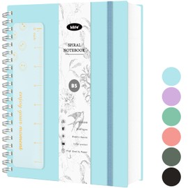 Mlife Notebook B5 Dotted,Bullet Dot Journal,300Page Spiral Notebook,100g/M² Ink-Resistant Paper,PVC Hardcover，with Ruler,Expandable Pockets,Elastic Bands,17.7x 25cm(Blue)