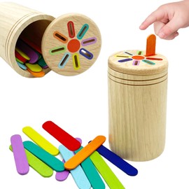 RGEHTE Wooden Montessori Sticks Toys for Kids, 8 Colors Natural Wood Toddler Learning Sorting Toys for 3 Year Old, Sensory Matching Game Birthday Gifts for Boys Girls (Ice Cream Sticks)