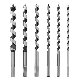 Wood Drill Bit Set 6, 8, 10, 12, 14, 18 mm x 230 mm Auger Drill Bit with Hex Shank Bar Drill Long Professional Carbon Steel Formwork Drill Wood Auger Drill for Precise Wood Drilling