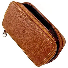 Estuche de Viaje con Cremallera para Maquinilla de Afeitar de Seguridad de Doble Filo de Cuero Genuino con Compartimento para Cuchillas También - de P
