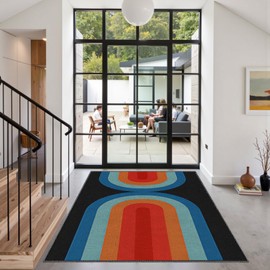 LKTRYFAM Rainbow Washable Rugs, 4X6 Blue Rug for Bedroom Ultra-Thin Soft Living Room Rugs, Stain Resistant Playroom Rug Indoor Non Slip Boho Rug Lightweight Low-Pile Throw Carpet for ‎Dorm Dining Room