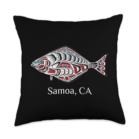 Samoa Califonia PNW Native American Tribal Halibut Samoa Califonia PNW Native Indian American Halibut Fishermen Throw Pillow, 18x18, Multicolor