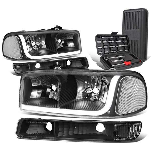 Auto Dynasty LED DRL Black Clear Side Headlight w/Bumper Lamps+Tool