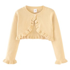 PythJooh Baby Girls Long Sleeve Bolero Cardigan Shrug Kids Wedding Frilly Knit Shrug Cover Up 1-9Years Apricot