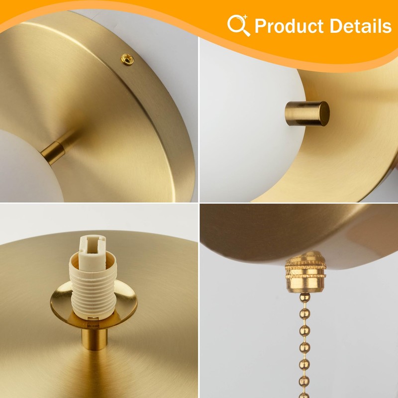 Soutas Gold Pull Chain Ceiling Light Glass Globe Flush Mount