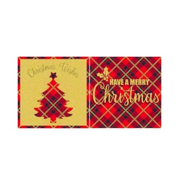 Merry Christmas Cards Square Tartan Wreath Kraft 2 Designs with Envelopes Traditional Christmas Cards Christmas Tree Floral Happy Christmas Greeting Cards Xmas Card Pack of 12 (Tartan)