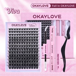OKAYLOVE Lash Clusters Kit, Wispy Natural Lash Extension with Waterproof Lash Bond and Seal, Tweezers and Eyelash Remover, Korean Makeup,  with Lash Map for Beginners:_Viva