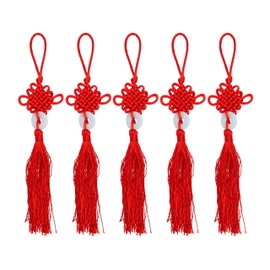 LBY Chinese Tassel Chinese Knot Red Handmade Oriental Imitation Jade Peace Buckle Tassel, Lucky Knots to Attract Wealth Good Fortune and Health,for Door and Car Handing Decoration,5pcs