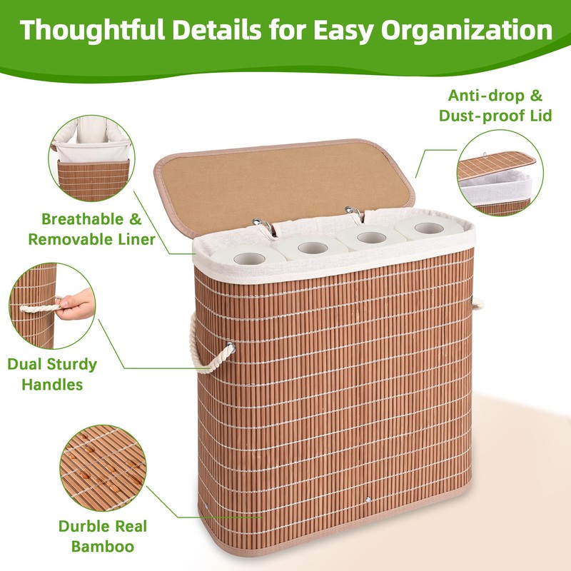 Livole Bamboo Toilet Paper Storage with Lid - 16 Regular