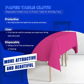 2 x Hot Pink 90 x 90cm Disposable Paper Table Cloth Cover for Square or Rectangular Dining Table Birthday Party, Catering, Baby Shower & Wedding Decorations By Zinnia