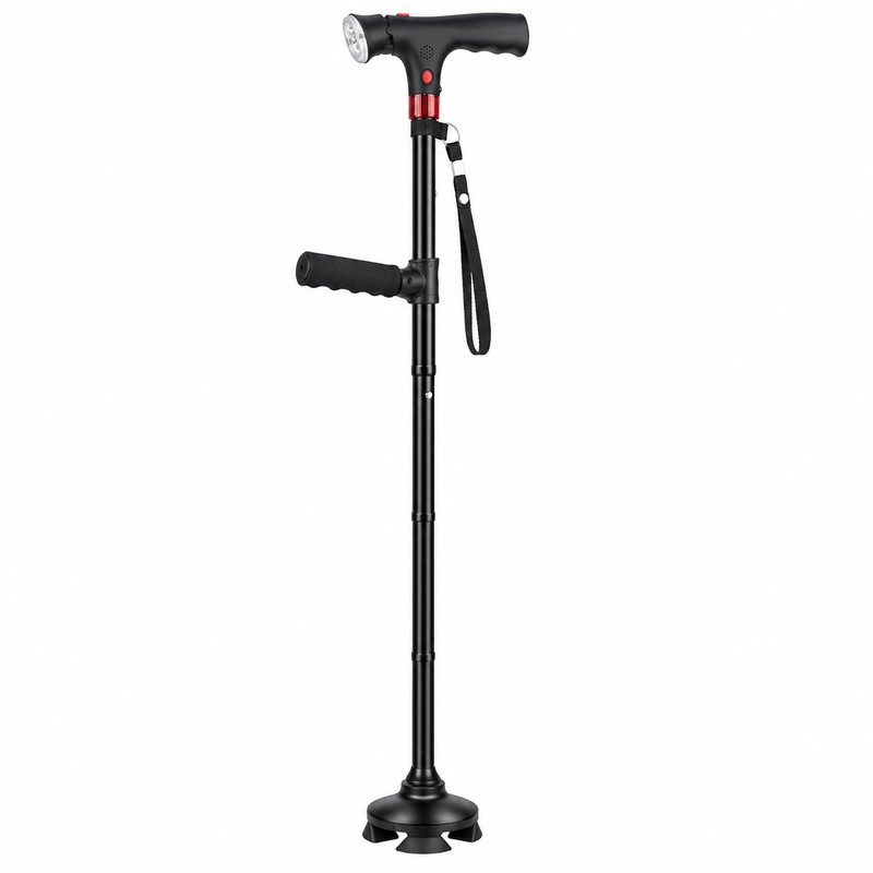 Adjustable Folding Walking Cane for Seniors – LED Light, SOS