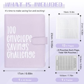 Beginner Budget Binder, Spar Challenge for Budget Planner, Money Saving Challenge, 100 Envelope Challenge Budget Planner Cards Challengers Money Planner Cash Stuffing Accessories (Purple)