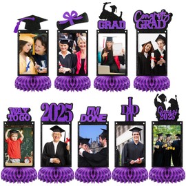 Spiareal 9 Pcs Graduation Decorations Class of 2025 Table Centerpieces Congrats Glitter Grad Honeycomb for Photo Toppers 2025 Congratulate Graduation Party Decor Favor Supplies(Purple)