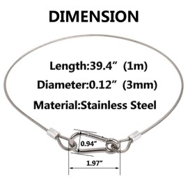 Stainless Steel Safety Cable Lock,Security Steel Cable Heavy Duty Cable Wire with Carabiner Lock Flexible Cable for Luggage Lock Hanging Light Plants Picture