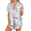 Hotouch Satin Pajamas Women Short Sleeve Silk Button Pjs Nightwear