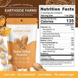 Earthside Farms Candied Nuts, Perfect for Snacking or On the Go, Low Sugar, Keto Friendly, Individually Wrapped (4 Ounce(Pack of 3), Butter Toffee Peanuts)