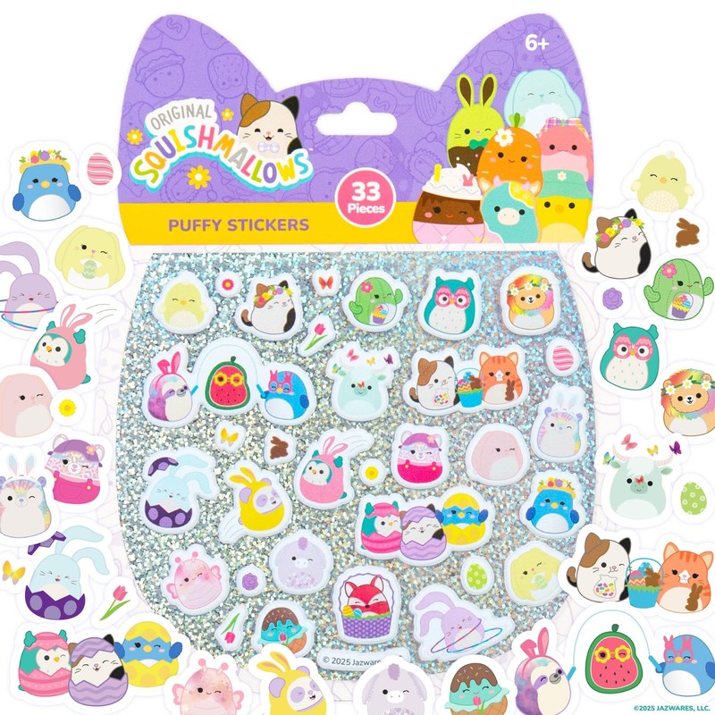Calcomanías hinchadas originales de Squishmallows, 33 calcomanías de papelería, tema