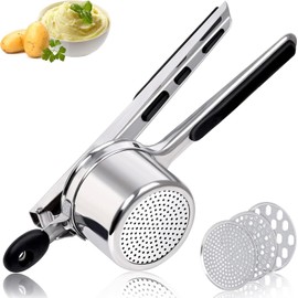 Potato Ricer 15oz, Heavy Duty Stainless Steel Potato Masher with 3 Interchangeable Discs, Large Masher and Ricer Kitchen Tool for Mashed Potatoes, Spaetzle Noodle Maker, Potato Press