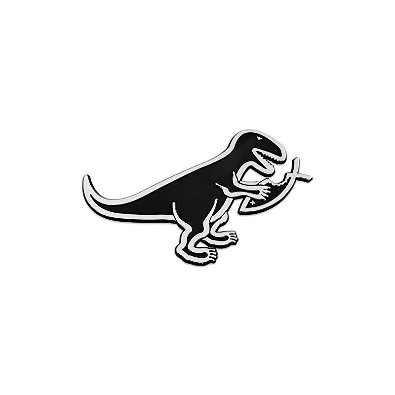 T-Rex Eating Christian Fish Plastic Auto Emblem - [Silver][5 1/4''