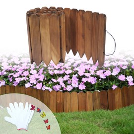 YPshuye Wooden Garden Fence Outdoor Landscape Edging Flexible Wooden Fence with Decorative Design for Garden Yard Flower Bed Planting Border Tree Fence - Walnut - 12'' H x 6.6 Ft L