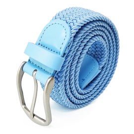 Gloop unisex elastic leather braided stretch belt; stretchable fabric; leather belt; for men and women. - 18730a13 Light Blue