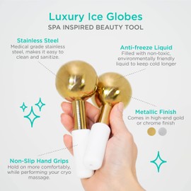 MonétBeauty Stainless Steel Ice Globes for Facials (Gold Black Handle), Durable Cryo Globes Instantly Reduce Puffiness, Tighten Pores & Sinus Relief, Face Globes Facial Massages & Daily Beauty Routine