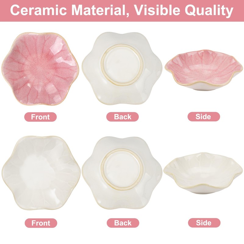 Rairsky 2 Pieces Ceramic Jewellery Dish, Flower Shaped Trinket Tray,