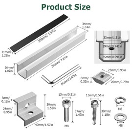JiGiU 6PCS Solar Panel Mounting Bracket Kits with 7.87 in Aluminium Solar Panel Mounting Rail 30mm/35mm Solar Panel End Clamps Solar Panel Z-Bracket for Metal Roof, Tin Roof, Flat Roof, Sheet Roof