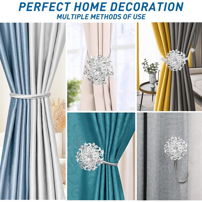 BOCHION Curtain Tie Backs, 2 Pack Sparkling Magnetic Curtain Tiebacks,
