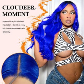 Cloudeer Blue Lace Front Wig Human Hair 200 Density Pre Plucked Body Wave 13x4 Lace Front Wigs Human Hair HD Lace Frontal Wigs Human Hair for Women 20 Inch