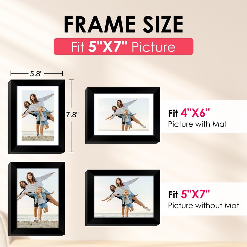 FIXSMITH 5x7 Picture Frame, Black Photo Frame with HD Plexiglass,