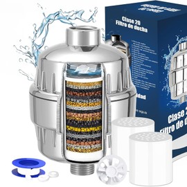 Filtro de cabezal de ducha de 20 etapas, con 2 cartuchos reemplazables, suavizante de agua de alto rendimiento para eliminar cloro, fluoruro y metales