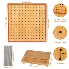 Skalamio 11.8" Crochet Blocking Board, Blocking Boards for Crochet Projects with 20 Pegs/Pins & Reinforced Edges, Bamboo Granny Square Blocking Boards, Wooden Knitting Board - Gifts for Crocheters